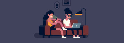 couple on sofa watching youtube online