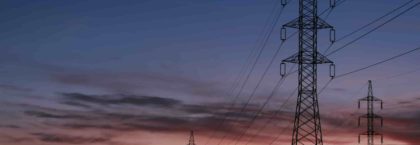 Transmission line at nice colourful dawn