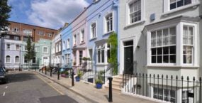 London street of old terraced houses without parked cars